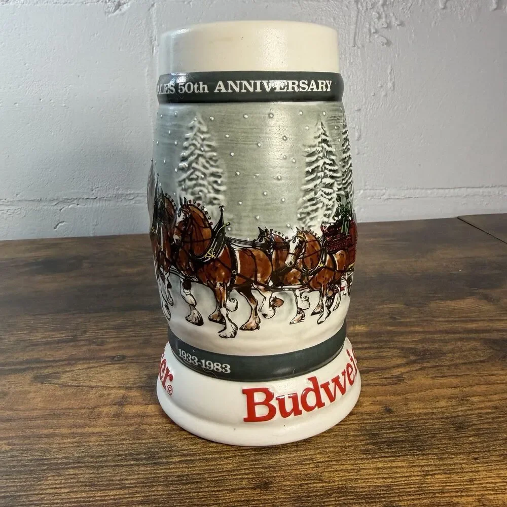 Budweiser 1982 Clydesdales 50th Anniversary 1933-1983 Holiday Beer Stein Mug